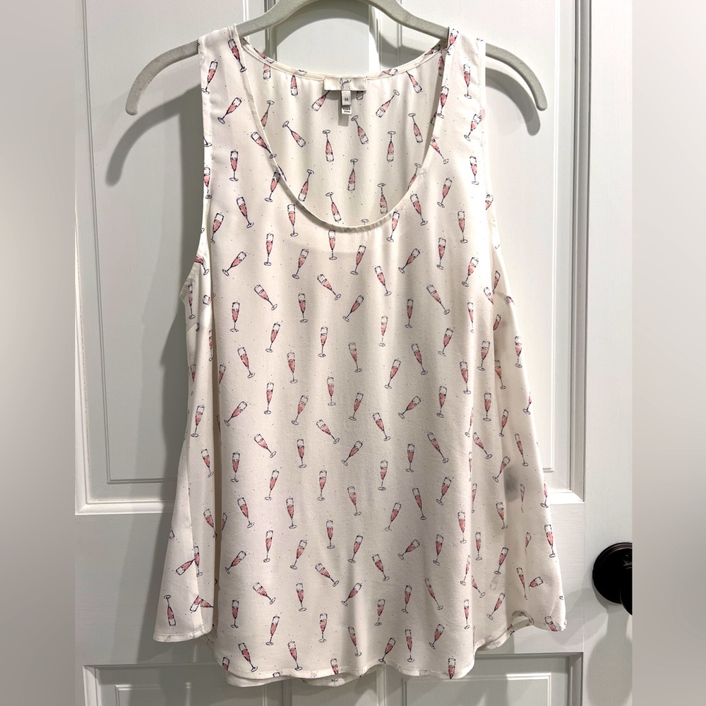 Silk Joie camisole blouse with light pink champagne flutes